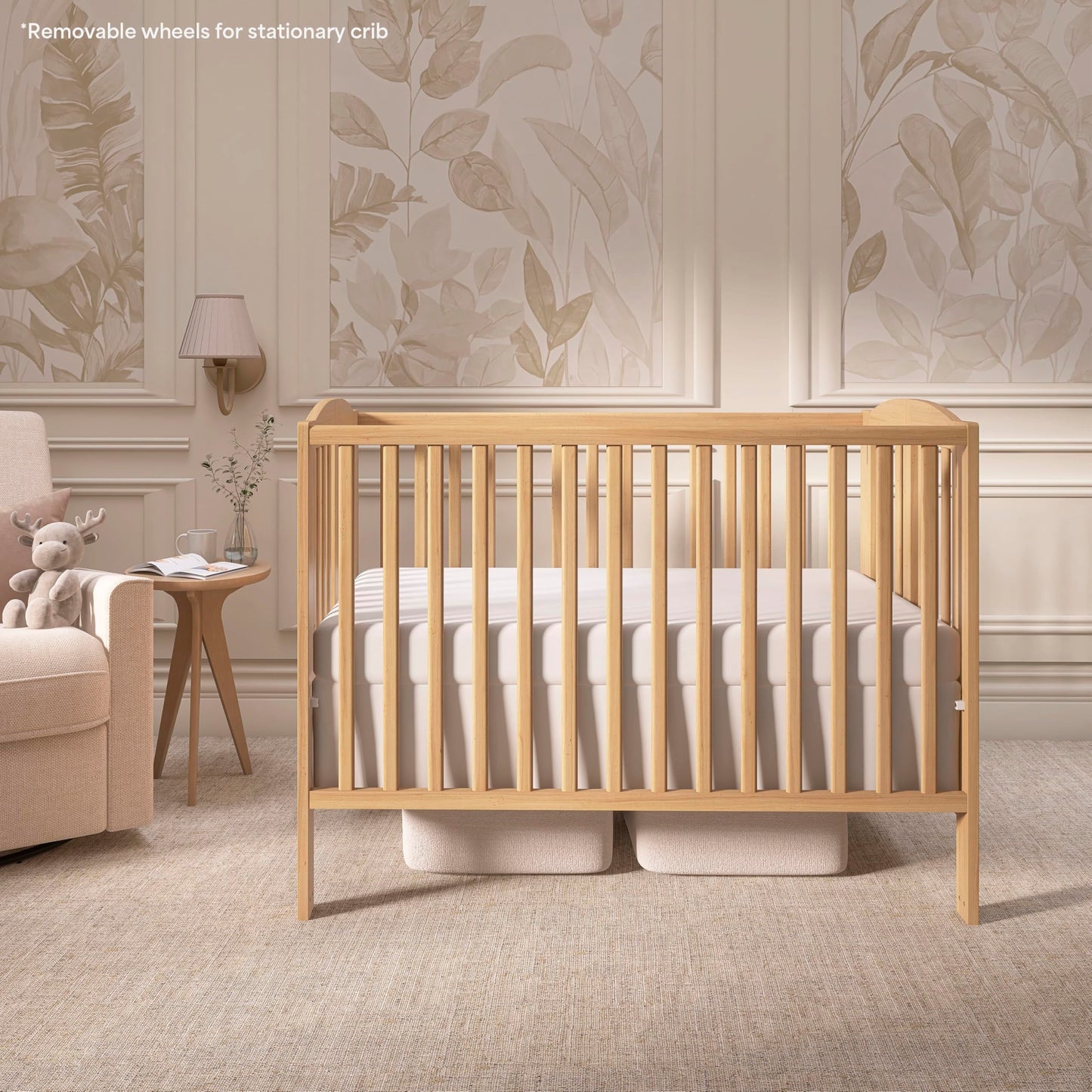 Dream On Me Folding Full Size Convenience Baby Crib with Durable Metal Wheels, Portable Space-Saving Design, 2 Adjustable Heights, Easy Fold Flat Storage, GREENGUARD Gold & BSA Certified, Natural