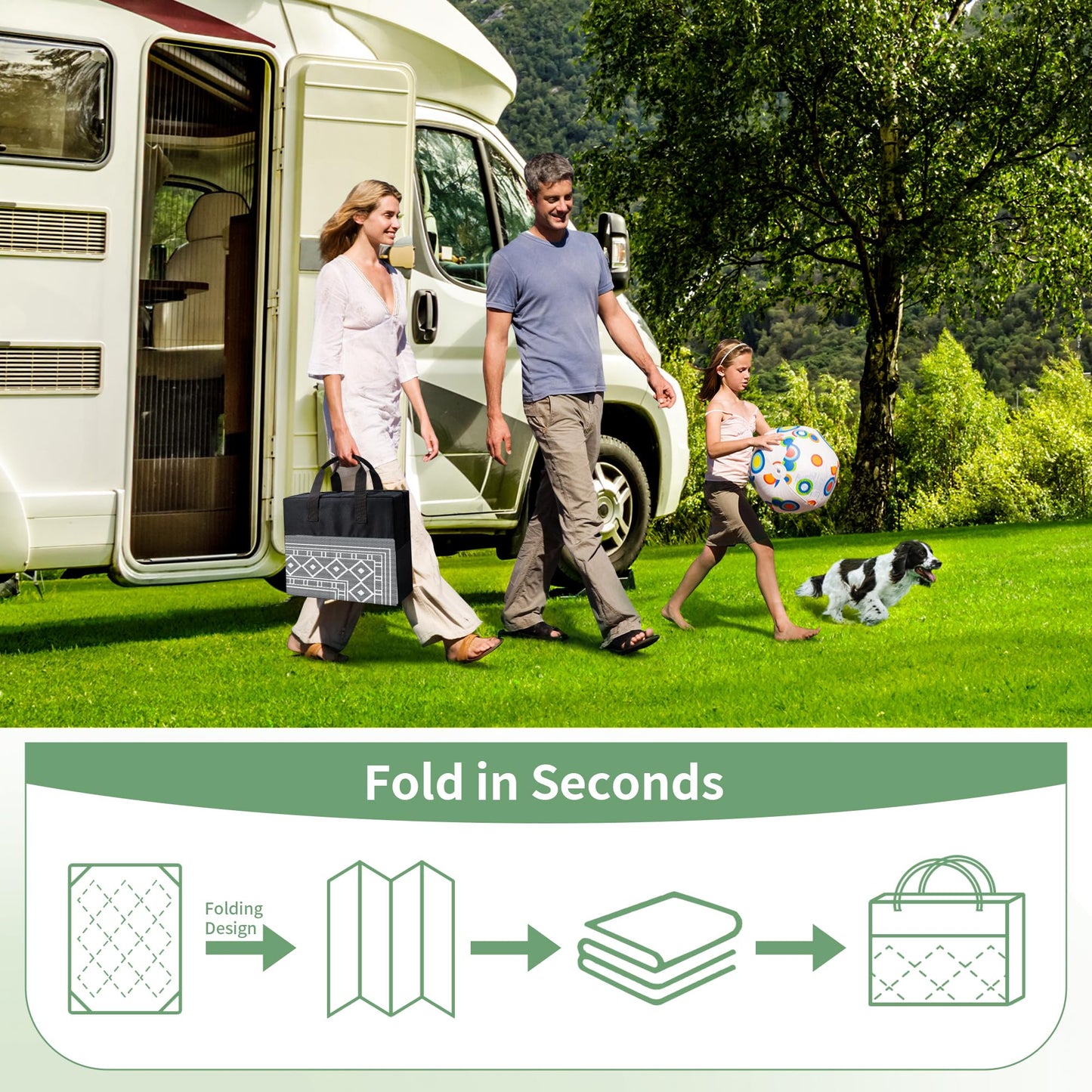 GENIMO Outdoor Rug Waterproof for Patio Decor, 10'x20' Foldable Reversible Plastic Straw Carpet, Outside Area Mat for Rv, Deck, Picnic, Porch, Camper, Balcony, Beach, Grey & White