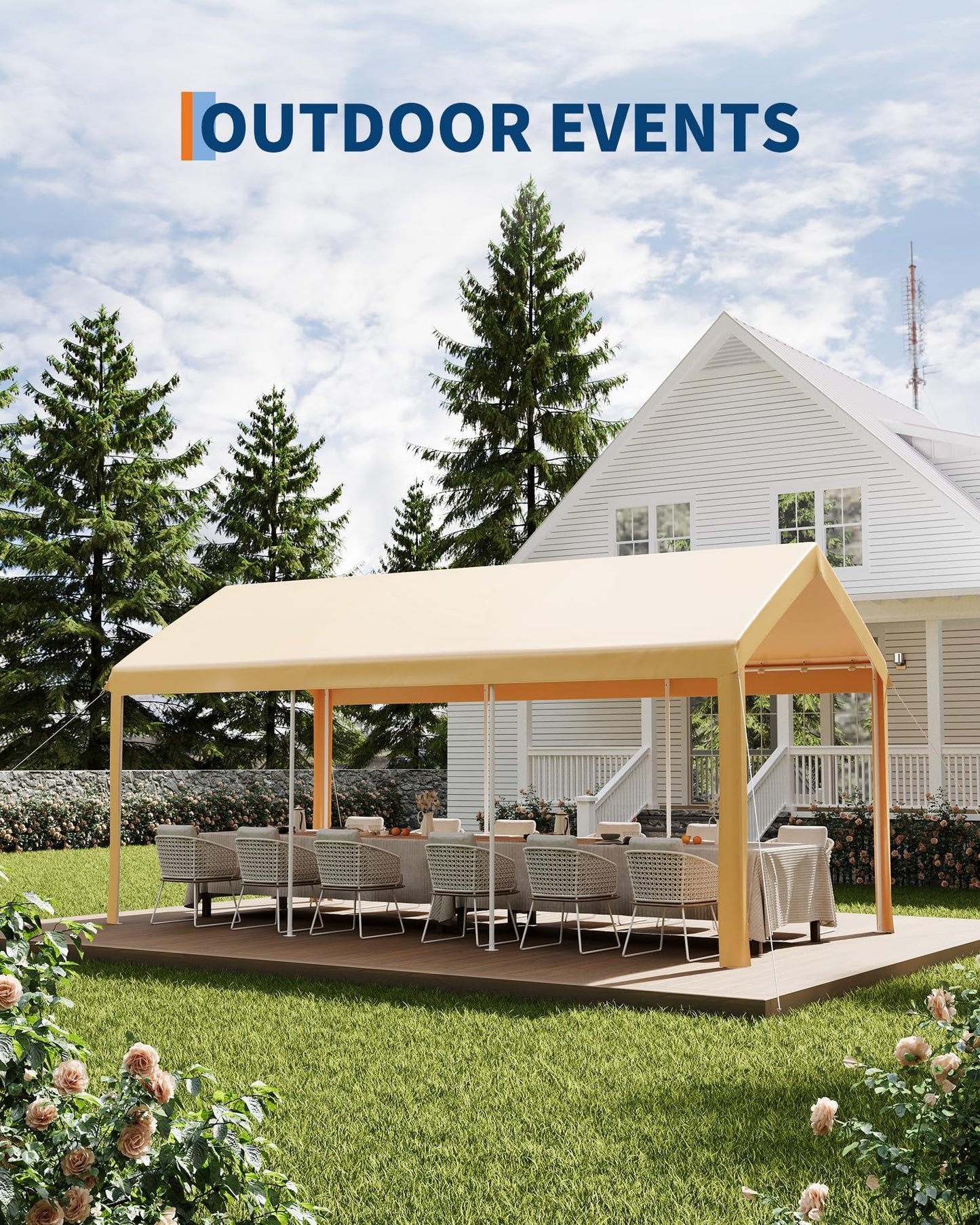 10X20Ft Heavy Duty Carport, Portable Heavy Duty Garage Shelter with Powder Coated Steel Frame, Waterproof UV-Resistant Triple-Layer Tarp, Garage Tent for Cars, Trucks and Boats, Yellow