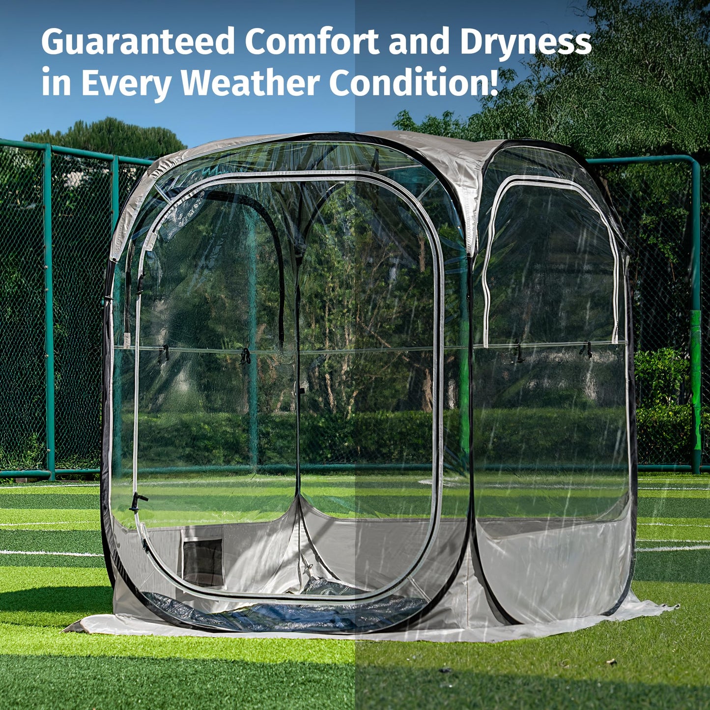 East Oak Weather Sports Tent for Fishing, Sports Event | Pop Up Bubble Tent Instant Sun & Rain Shelter | No Condensation, Spacious Interior, Ultra Visibility | All Weather Protection | 5 x 5 FT