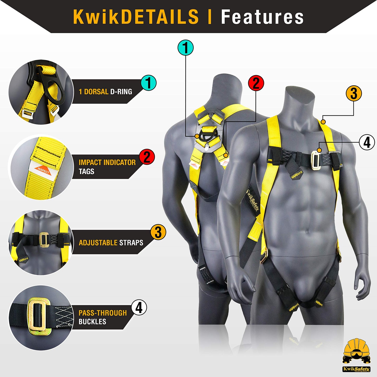 KwikSafety - Charlotte, NC - TSUNAMI KIT [Premium BRAIDED ROPE] Vertical Lifeline, 1-D Ring Safety Harness, Lightweight Tool Lanyard, Roof Anchor, 20L Dry Bag ANSI OSHA Fall Protection System / 50 FT.