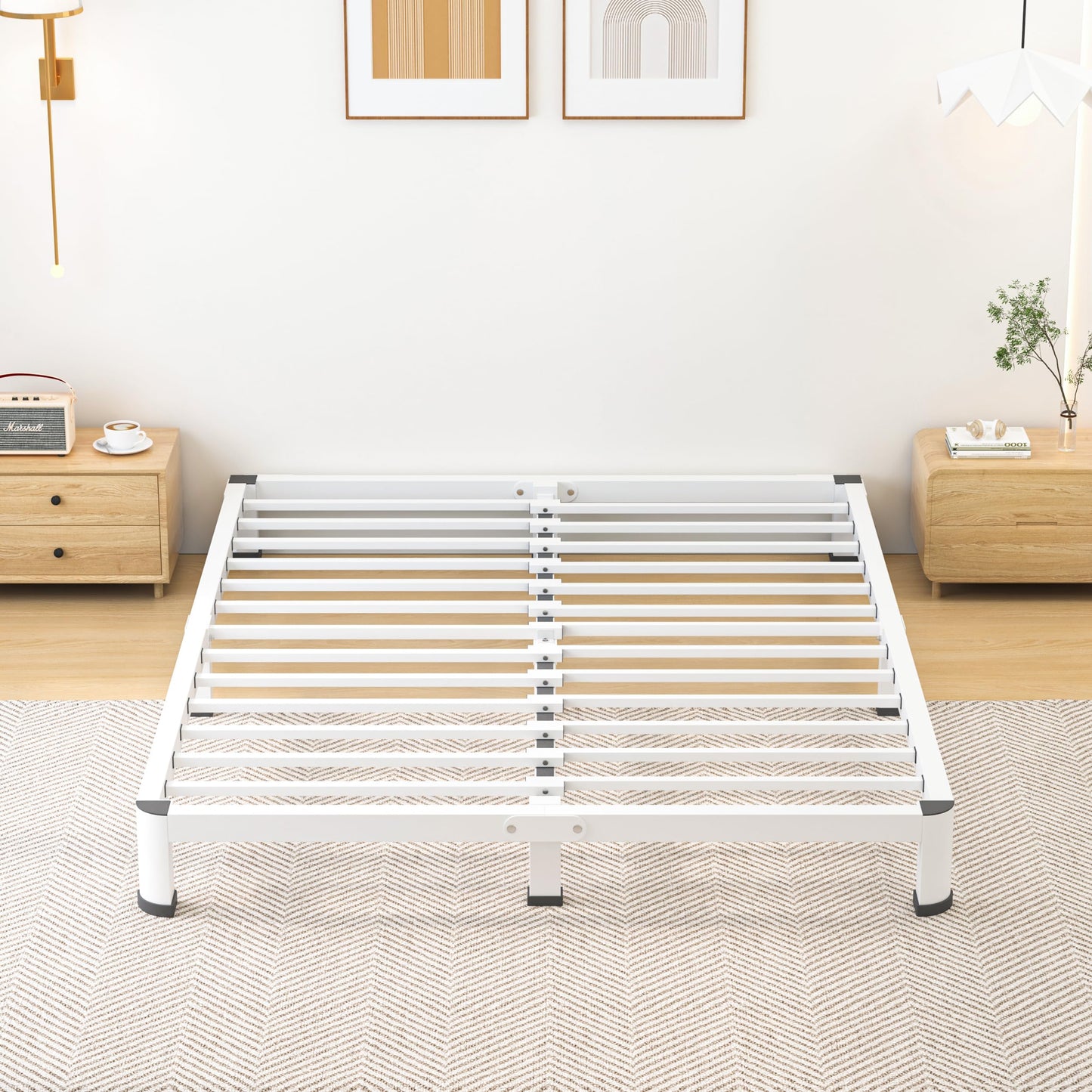 7 Inch Queen Bed Frame, Metal Platform Bed Frame with Round Corner Legs, 3500 lbs Heavy Duty Steel Slats Support, No Box Spring Needed, Noise Free, Easy Assembly, White