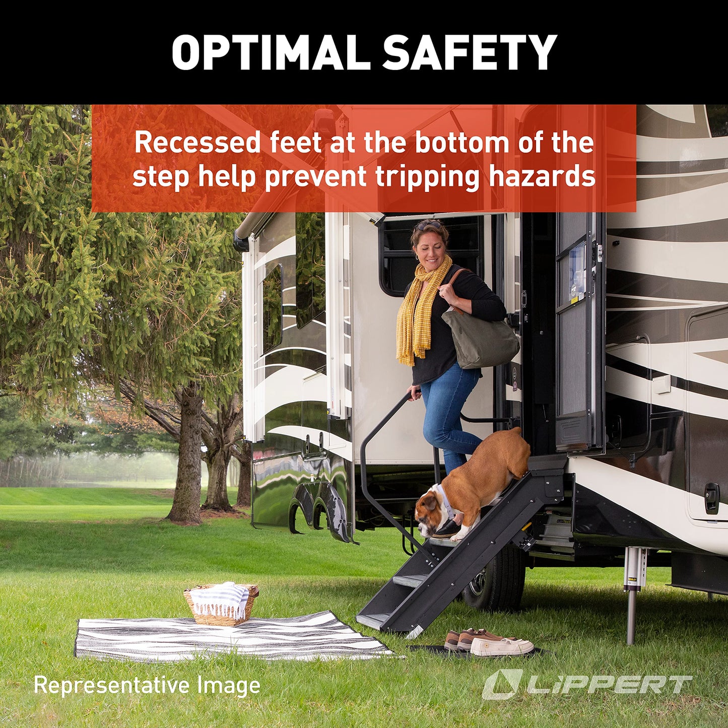 Lippert-733932 Solid Step Double Step for RV and Travel Trailer Entry Doorway , Black, 30-inch