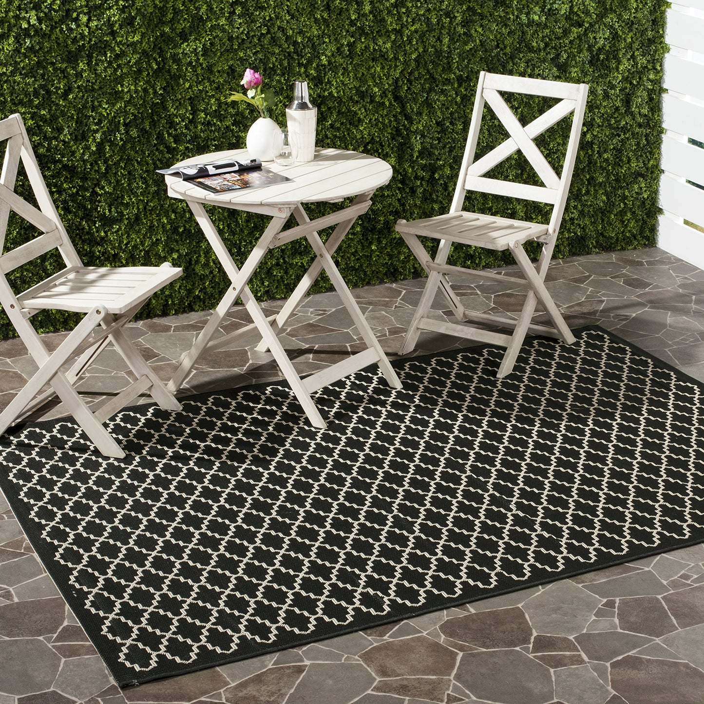 SAFAVIEH Washable Rug Outdoor Courtyard Collection - 7'10" Square, Black & Beige, Non-Shedding & Easy Cleaning, Ideal for Patio, Backyard, Mudroom (CY6919-226)